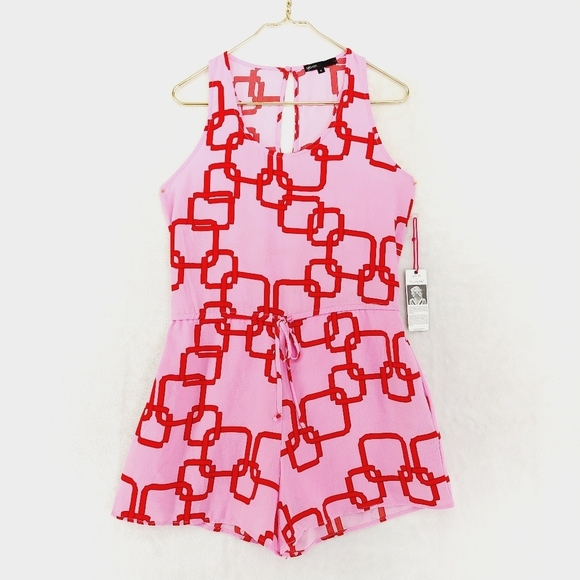 Gibson Pink Chain Link Mykonos Racerback Summer Romper P1335 - Picture 2 of 9